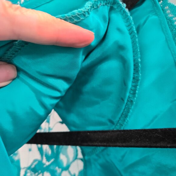 Vintage Carmella's Creation Teal Lace Taffeta 80s Formal Prom Dress Size 12 - Picture 6 of 16